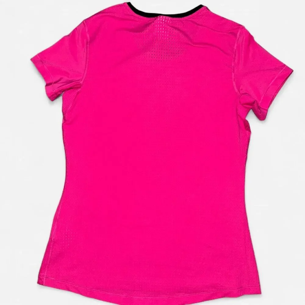 Nike Dri-Fit Short Sleeve Hot Pink and Black Athletic Top with Mesh Back; Size M